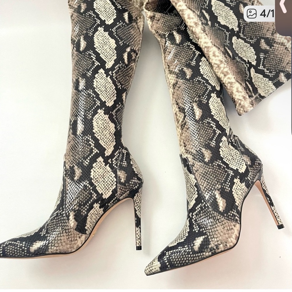 Stuart Weitzman Black and Cream Python Print Boot… - image 4